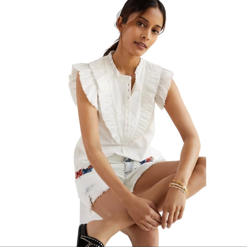 Anthropologie Ruffled Blouse in White